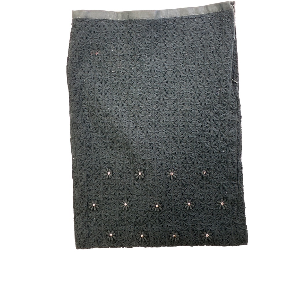 Floral‎ Black Eyelet Cotton Pencil Skirt CARLISLE COLLECTION Size 2 Embellished